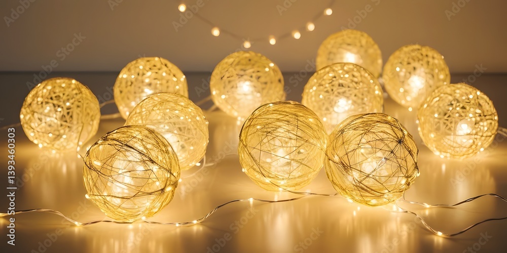 Poster warm glowing string lights, festive yellow orbs, and sparkling effects create a decorative, celebrat
