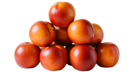 A pyramid stack of fresh ripe peaches on a plain black background view