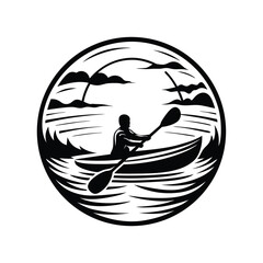 Kayaker Paddling Boat Silhouette,Tropical Island Scene,Palm Trees,Water,Ocean,Black Shape