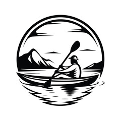 Kayaker Paddling Boat Silhouette,Tropical Island Scene,Palm Trees,Water,Ocean,Black Shape