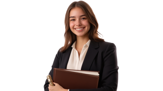 Professional female attorney in blazer and blouse legal office portrait studio confident expression