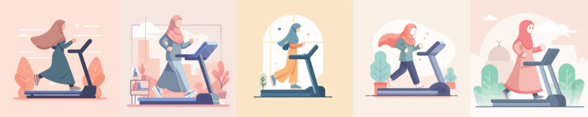 hijab woman vector using treadmill