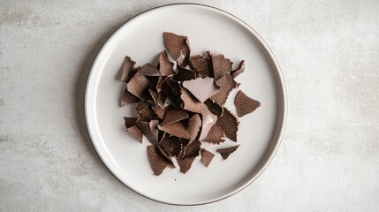A top-down view of freshly shaved truffles on a white plate, showcasing their delicate, aromatic slices and enhancing the presentation of a gourmet dish.
