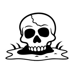 Desert skull icon emerging from the ground, black outline design