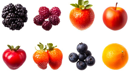 Variety of Vibrant Fresh Fruits Arranged on Black, cut out transparent