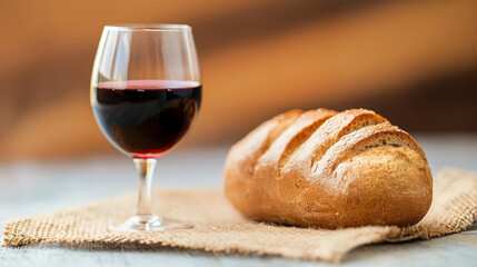 Simple Last Supper Representation with Clay Cup and Bread