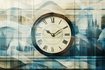 An abstract image depicting time's passage, overlaid with financial charts and architectural elements, suggesting the passage of time in business and urban life.