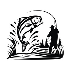 a angler catching a fish silhouette
