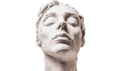 Modelling clay sculpture of head on white background