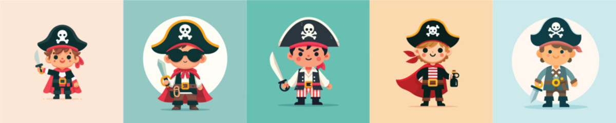 pirate cosplay little kid vector collection