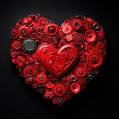 Red heart composed of mechanical parts