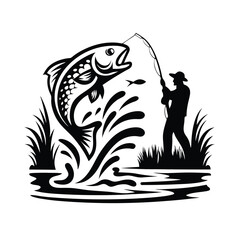 a angler catching a fish silhouette