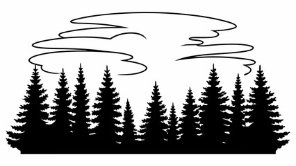 Fototapeta premium Scenic Black and White Pine Forest Silhouette Clouds Nature Landscape
