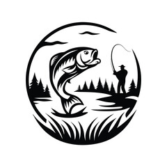 a angler catching a fish silhouette