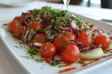 Fresh tomato and red onion salad with herbs