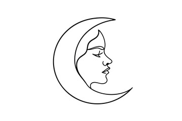 Elegant Woman Profile, Long Hair, Line Art, Simple Drawing, Black and White, Minimalist Design, Side