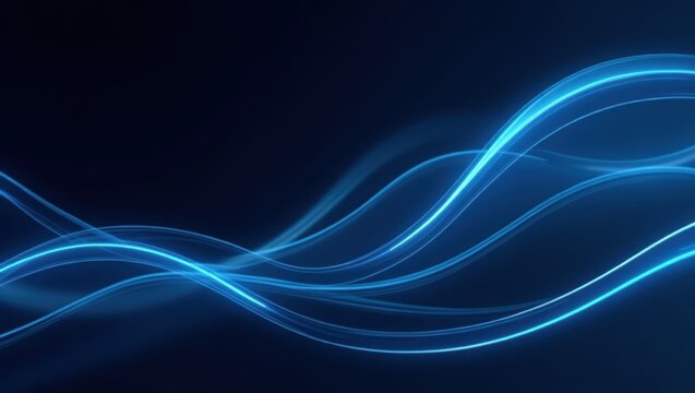 Abstract glowing blue light trails on dark background
