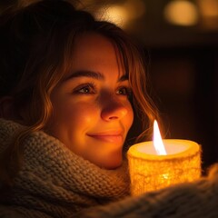 Woman enjoying warm candlelight