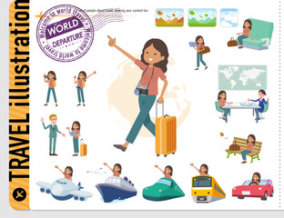 旅行に関する褐色肌女性のセット