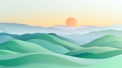 Obraz premium Layered hills bathed in gentle morning light with soft fog rolling over the landscape