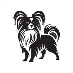 Papillon Dog Vector Silhouette, Elegant Small Canine Outline, Playful Pet Lover Clipart, Adorable Dog Art for Logos, Stickers, Apparel, Digital Prints, Crafts, and Posters.