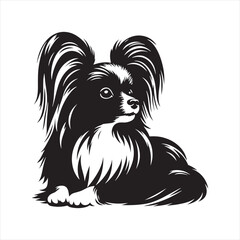 Papillon Dog Vector Silhouette, Elegant Small Canine Outline, Playful Pet Lover Clipart, Adorable Dog Art for Logos, Stickers, Apparel, Digital Prints, Crafts, and Posters.