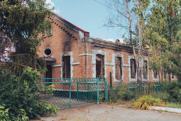 Countryside. A house destroyed by shelling. War in Ukraine