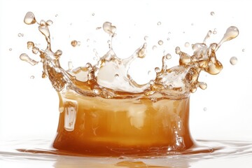 A vibrant splash of amber liquid against a pristine backdrop here