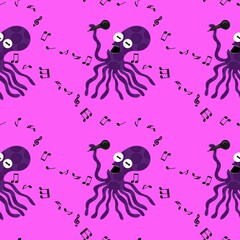 Summer ocean animals seamless cute octopus pattern for kids clothes print and wrapping paper for fabrics