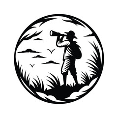 adventurer looking through binoculars silhouette