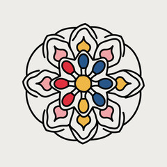 Linear Mandala Design in Black Bold Outline Isolated for Peaceful Decorative Use