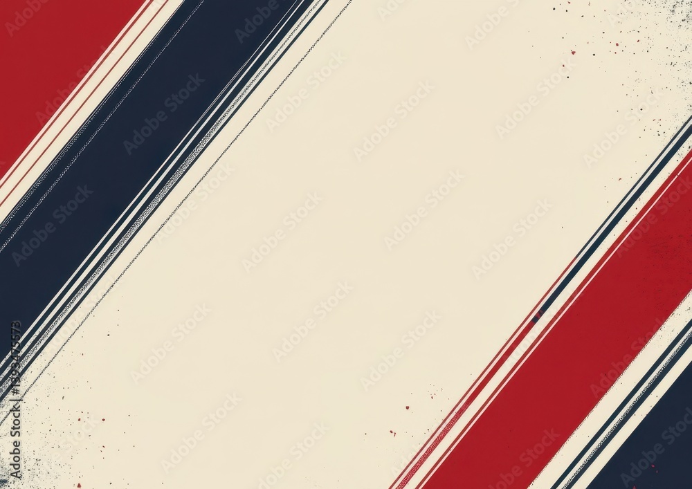 Poster red, white, and blue background with diagonal stripes of color on the left side of an empty rectangu