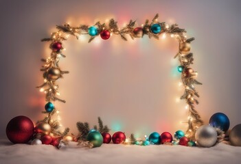 christmas decorative bulb garland frame light colorful lights design happy party colourful decoration red festive blue illustration colours flat merry border element decor holiday season card glow