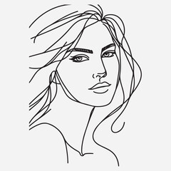 portrait. Simple, minimalist vector illustration of beautiful woman face. Line drawing. stock illustration