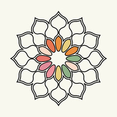 Minimalistic Black Outline Mandala Design Isolated on White Background