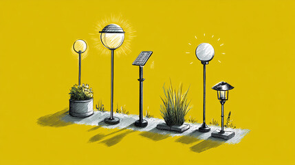 Lights for outdoor pathways powered by the sun, representing eco-friendly gardening solutions.  