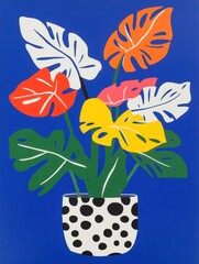 Obraz premium Vibrant tropical plants in a unique pot brighten the room