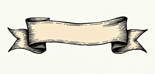 Classic banner illustration in traditional tattoo style, monochrome design. Detailed line art with blank space for text, messages, titles. Great for vintage logo creation, advertisement, tattoo