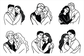 One-line drawing of a man and woman hugging