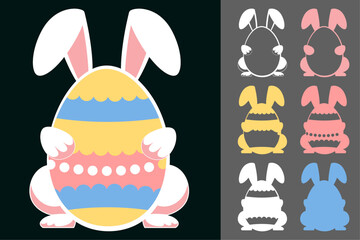 Easter Bunny with Egg Papercut Vector Set – Cute Laser Cut SVG Design for Cricut, Silhouette, DIY Crafts and Holiday Decorations