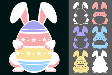 Easter Bunny with Egg Papercut Vector Set – Cute Laser Cut SVG Design for Cricut, Silhouette, DIY Crafts and Holiday Decorations