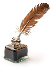 Vintage Quill Pen with Ink Bottle and Paper