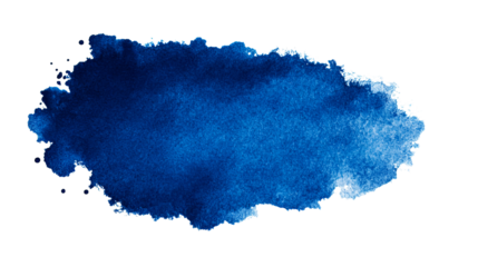 Dark blue watercolor stain design element, abstract blot, cut out transparent