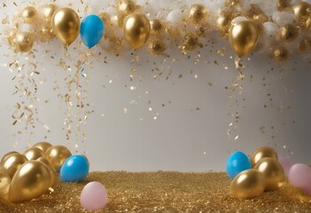 celebration luxury birthday border confetti balloon gold vector typography design happy card decoration background day banner party gift illustration poster festive celebrate greeting ornament