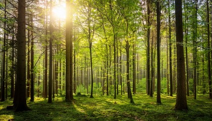 Fototapeta premium forest trees in spring season nature green wood sunlight backgrounds saturate color