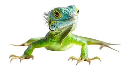 Fototapeta premium Adorable Baby Iguana Cutely Isolated on Pure White Background - Stock Image