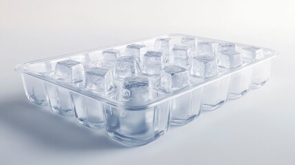 Fototapeta premium Tray of clear ice cubes in a plastic container.