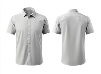 Short Sleeve Grey Dress Shirt Front and Back View on White