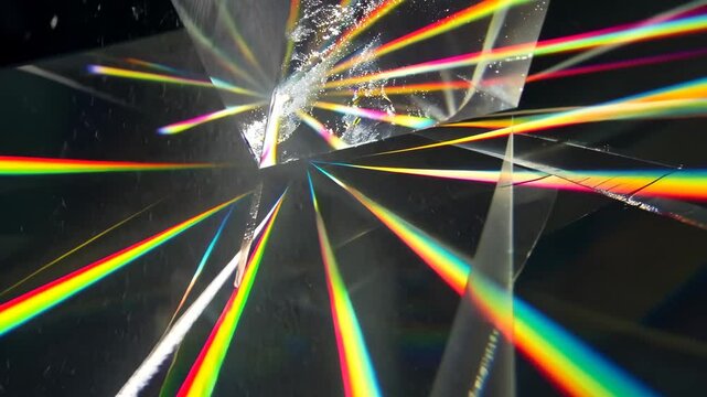 Prismatische Lichtstrahlen mit Reflexionen auf schwarzem Grund