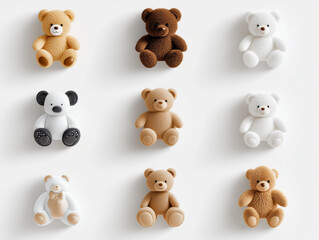 Obraz premium Teddy bears 3d icon set on white bakckground
